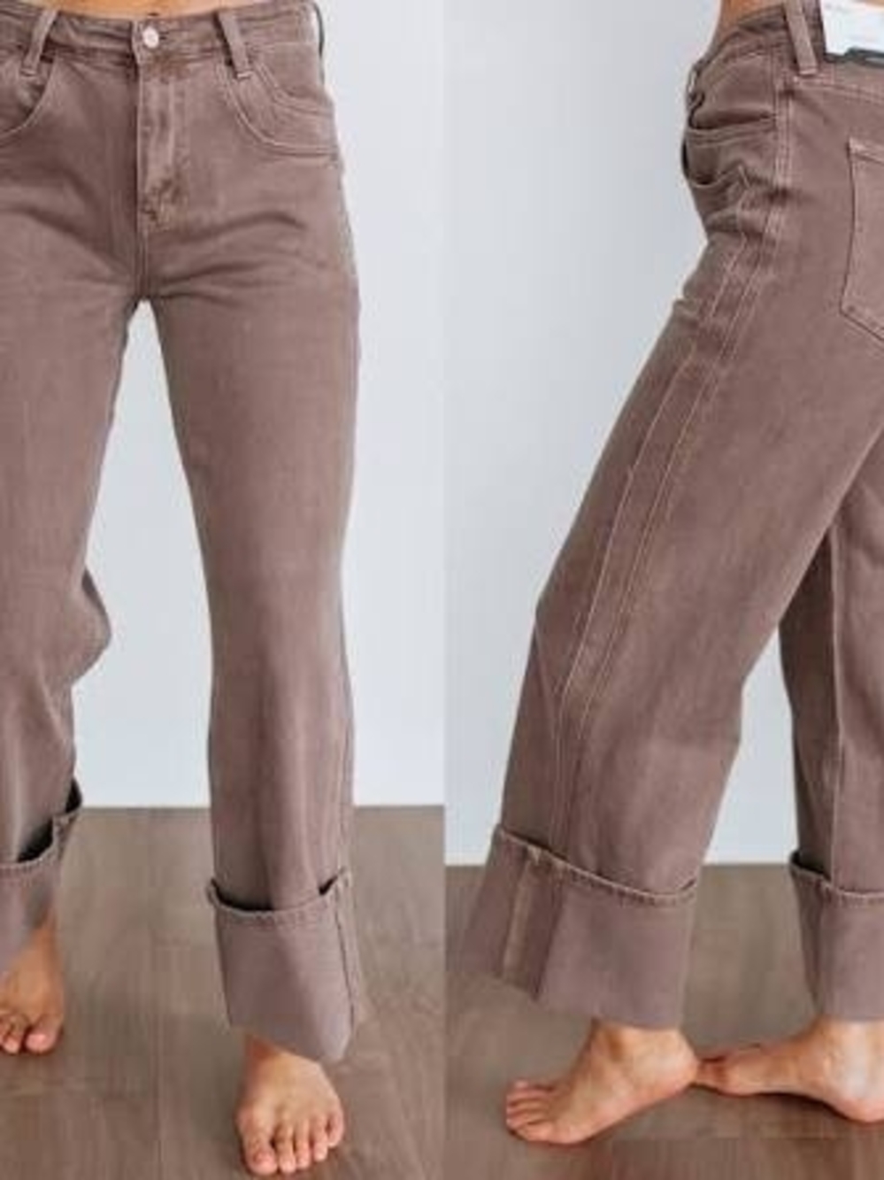 Kancan Colter Espresso High Rise Wide Leg Cuffed Jeans